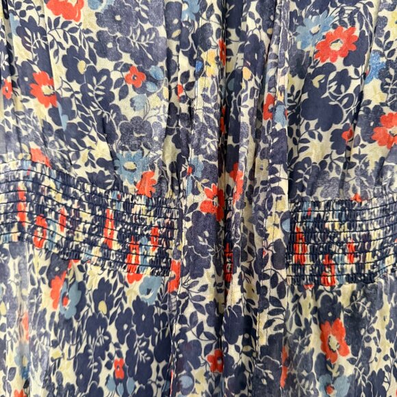 Polo Ralph Lauren Blue Floral Maxi Dress XL Boho-Chic Tie Neck Smocked Waist - Picture 8 of 13